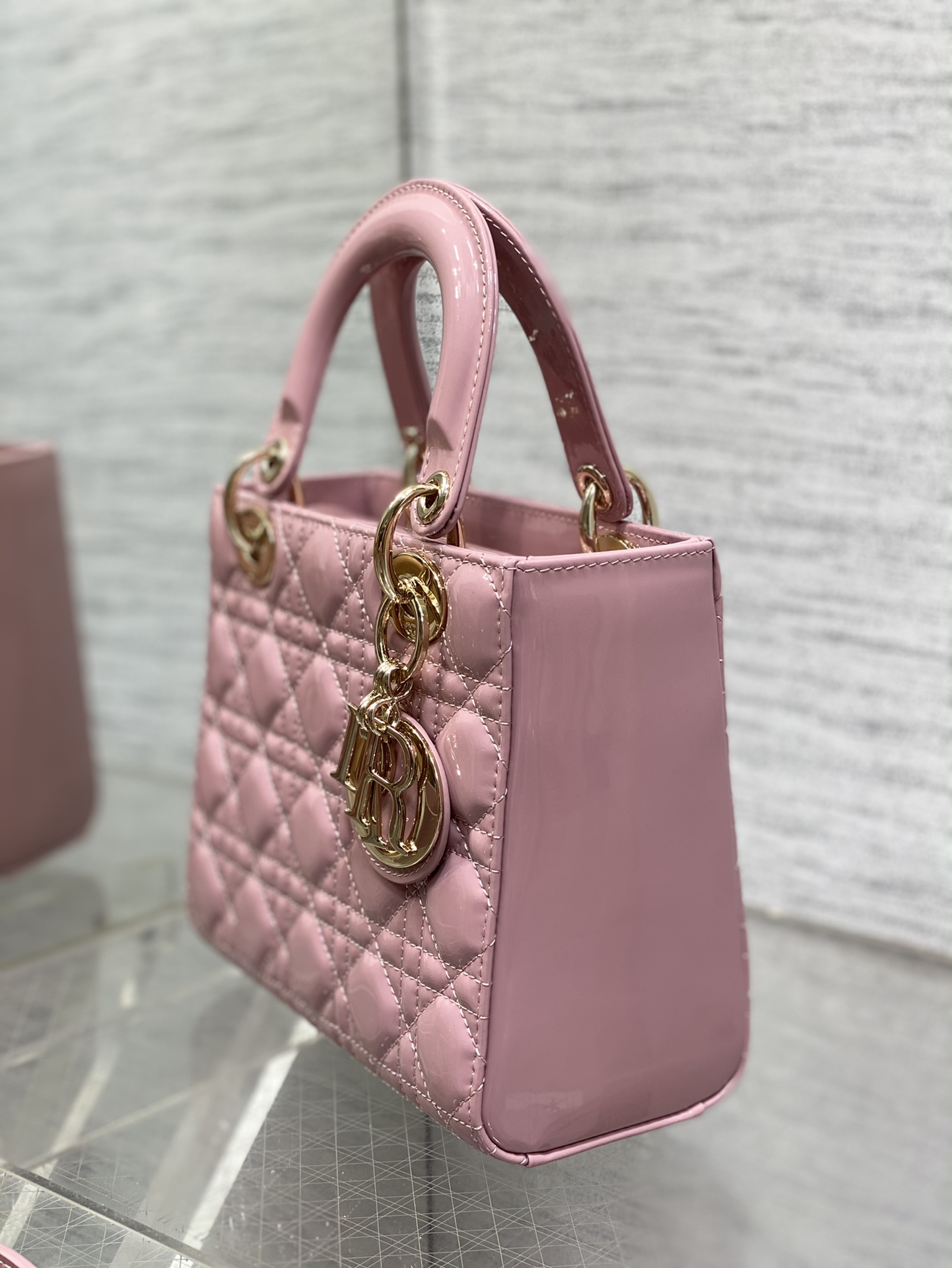 Small Lady Dior Bag Hydrangea Pink Patent Cannage Calfskin